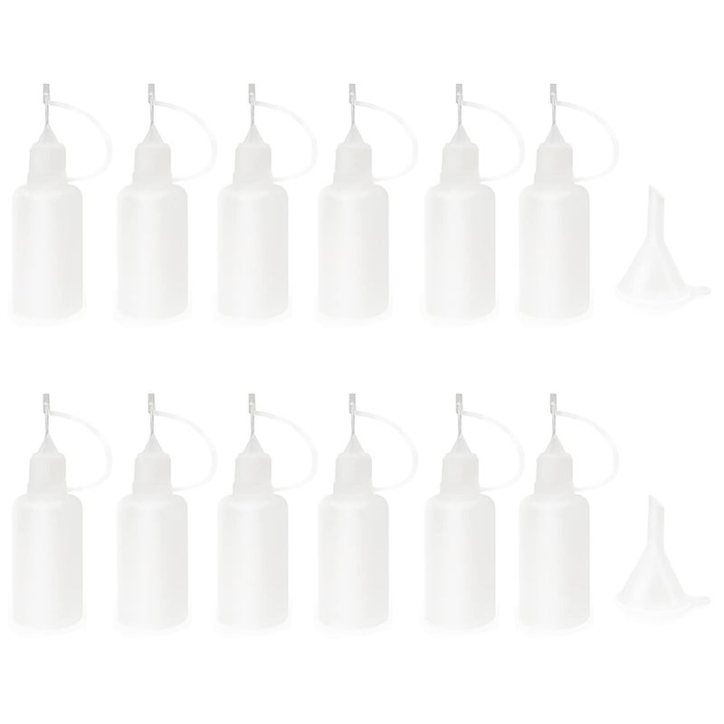 XYSMZM 12 Pcs 1 Ounce Precision Tip Applicator Bottles, 30ML Needle Tip Glue Bottles for DIY Paper Quilling Craft, with 2 Mini Funnel, White Lids - Image 1