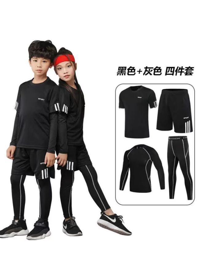 Children's Football Uniform Training Sports Suit Autumn And Winter Quick-drying Base Tights Fitness Suit Badminton Suit Four-piece Set