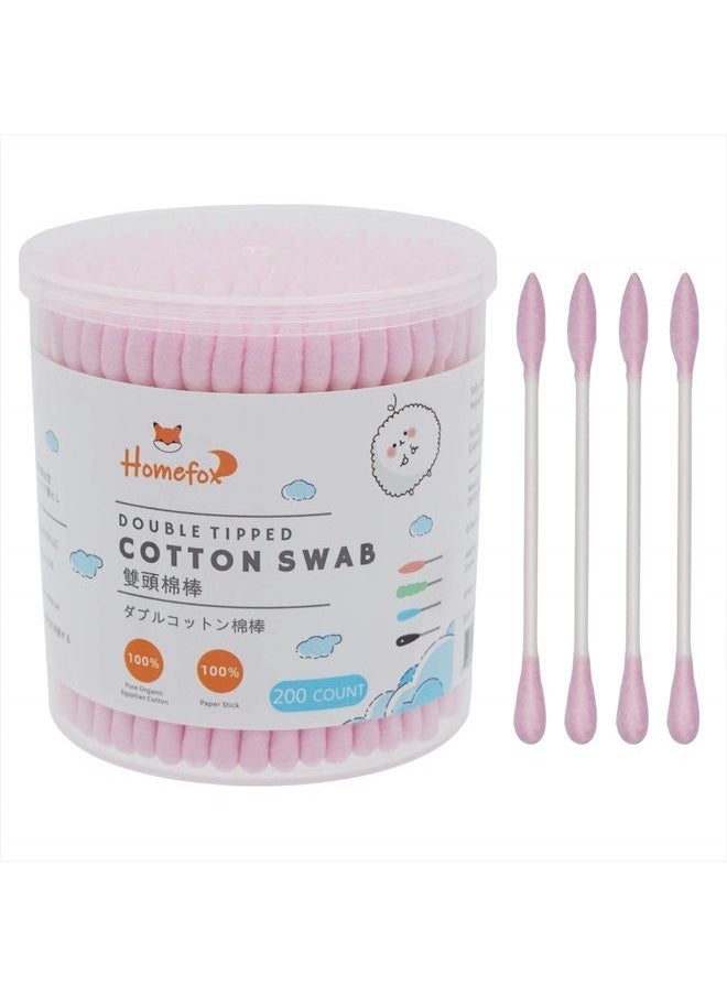 HOMEFOX - Pink Cotton Swabs Precision Pointed - 200 Count Pointy Organic Cotton Buds Double Side Tightly Wrapped Cotton Tips Paper Stick Soft Gentle Chlorine-Free Cruelty-Free, Pointy & Round (Pink) - Image 1