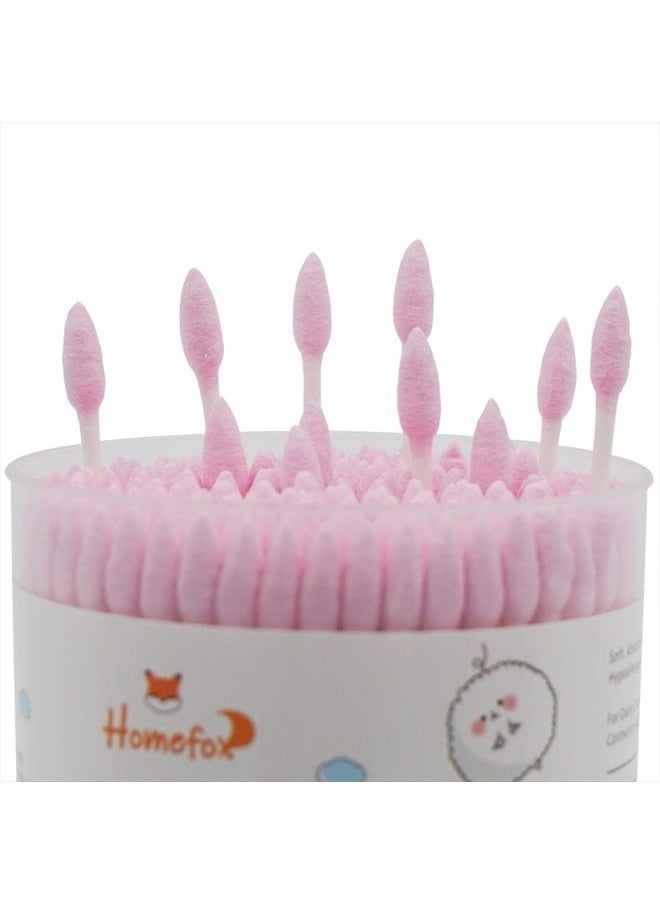 HOMEFOX - Pink Cotton Swabs Precision Pointed - 200 Count Pointy Organic Cotton Buds Double Side Tightly Wrapped Cotton Tips Paper Stick Soft Gentle Chlorine-Free Cruelty-Free, Pointy & Round (Pink) - Image 1