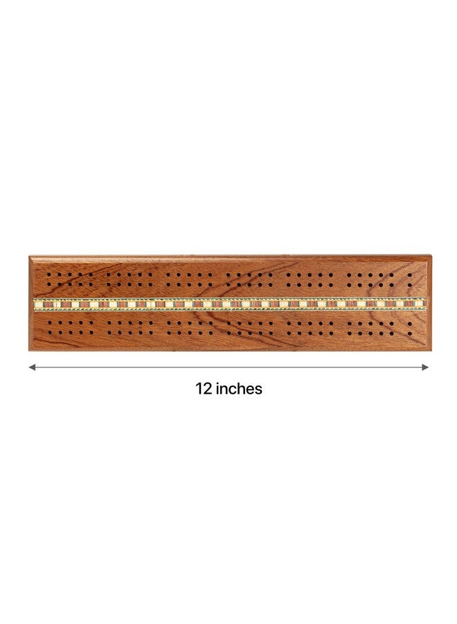 Sterling Games Wooden Cribbage 12 inch Double Track Cribbage Board with Rich Italian Inlaid 2 Players - Image 2