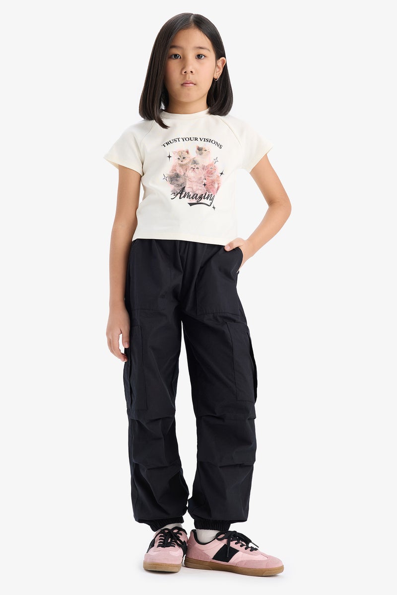 DeFacto Beige Baby Girl Fitted Crew Neck Anime Printed T Shirt Casual - Image 3