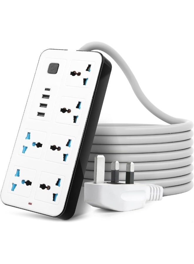 A38 3U 6 Power Socket Universal Electric Extension Cord With 1 Type-C Port 1.88 Meters Extenstion Power Cables For Home Kitchen And Office(White) - Image 1