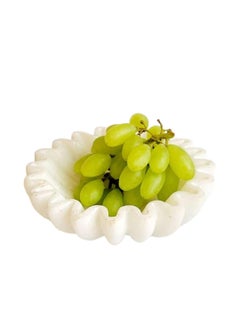 R&M RM Ruffled Marble Bowl | Jewellery Dish Holder Tray with Twisted Edges | Decorative Marble Fruit Bowl for Kitchen Counter, Pooja Room, Desk Table, Candle Holder, Housewarming Bowl | White  - Image 1