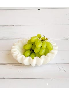 R&M RM Ruffled Marble Bowl | Jewellery Dish Holder Tray with Twisted Edges | Decorative Marble Fruit Bowl for Kitchen Counter, Pooja Room, Desk Table, Candle Holder, Housewarming Bowl | White  - Image 2