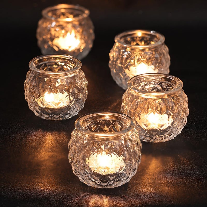 DARJEN Multi warehouse process Clear Votive Candle Holders Set of 24- Round Glass Candle Holders Bulk for Tea Light Candle, Diamond Texture Candle Votives for Wedding Centerpiece, Living Room & Home Table Decor Well-engineered versatile build - Image 3