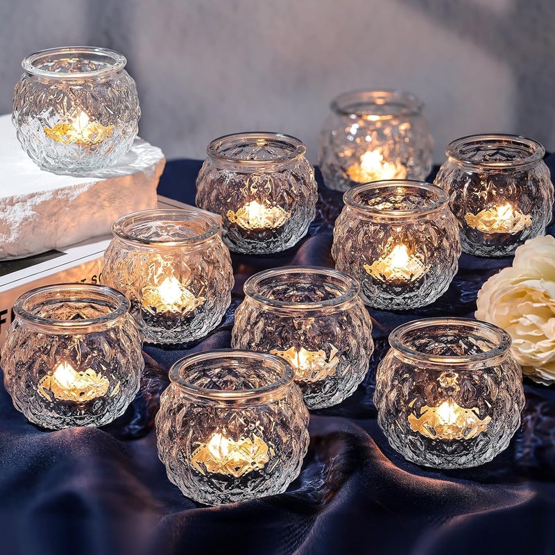 DARJEN Multi warehouse process Clear Votive Candle Holders Set of 24- Round Glass Candle Holders Bulk for Tea Light Candle, Diamond Texture Candle Votives for Wedding Centerpiece, Living Room & Home Table Decor Well-engineered versatile build - Image 1