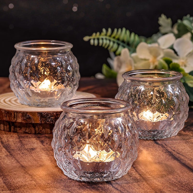 DARJEN Multi warehouse process Clear Votive Candle Holders Set of 24- Round Glass Candle Holders Bulk for Tea Light Candle, Diamond Texture Candle Votives for Wedding Centerpiece, Living Room & Home Table Decor Well-engineered versatile build - Image 5