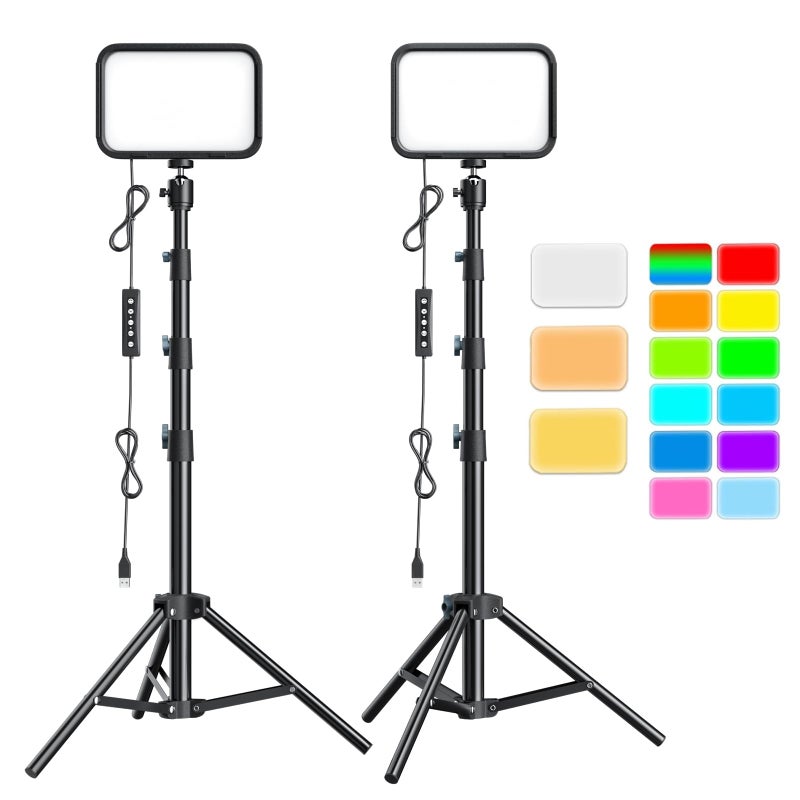 UBeesize 2-Pack RGB Photography Lighting, Studio Lights with Adjustable Tripod Stand and Ball Head, Video Light for Video Recording, Live Streaming, Makeup - Image 1