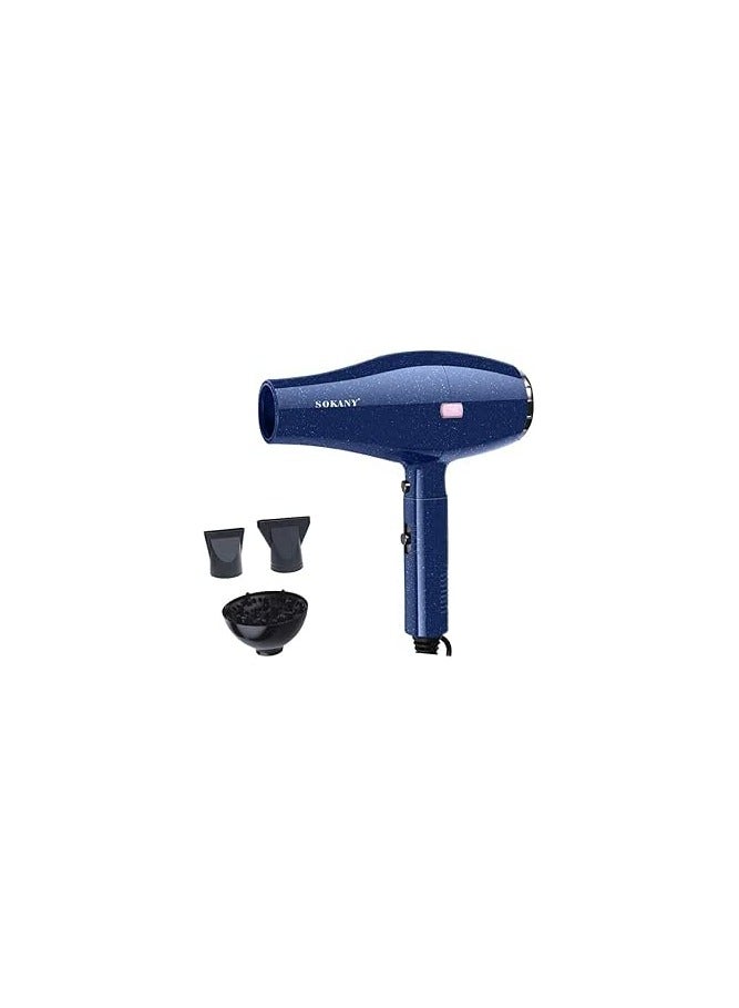 Sokany SK-2227 Ionic Hair Dryer, 3000W Fast Drying Hair Dryer, Professional Hair Dryer, 2 Speeds, 2 Temperature Settings, Includes Diffuser and Styling Nozzle, Blue