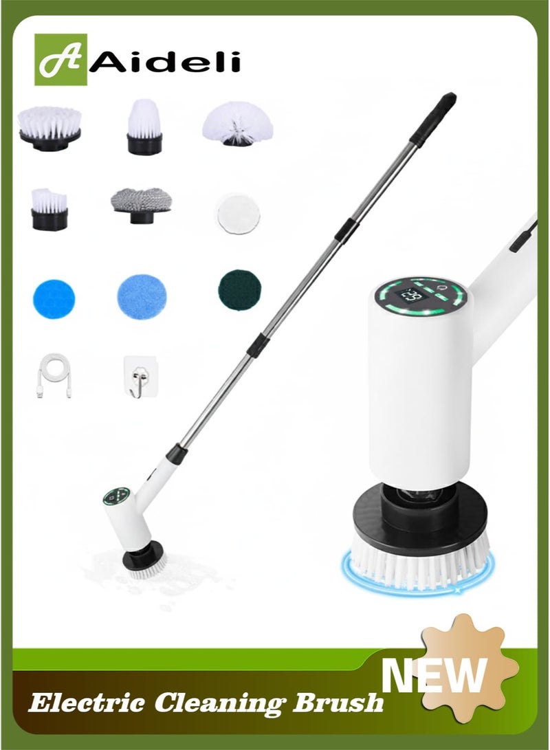 Aideli Electric Spin Scrubber, Cordless Power Cleaning Brush with 9 Replaceable Brush Heads, 3 Adjustable Speeds, Extension Handle, IPX7 Waterproof for Bathtub, Tile, Floor, Bathroom & Car - Image 1