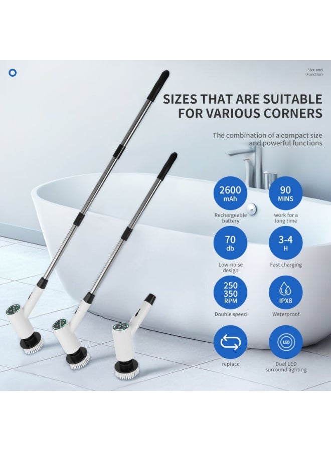 Aideli Electric Spin Scrubber, Cordless Power Cleaning Brush with 9 Replaceable Brush Heads, 3 Adjustable Speeds, Extension Handle, IPX7 Waterproof for Bathtub, Tile, Floor, Bathroom & Car - Image 2