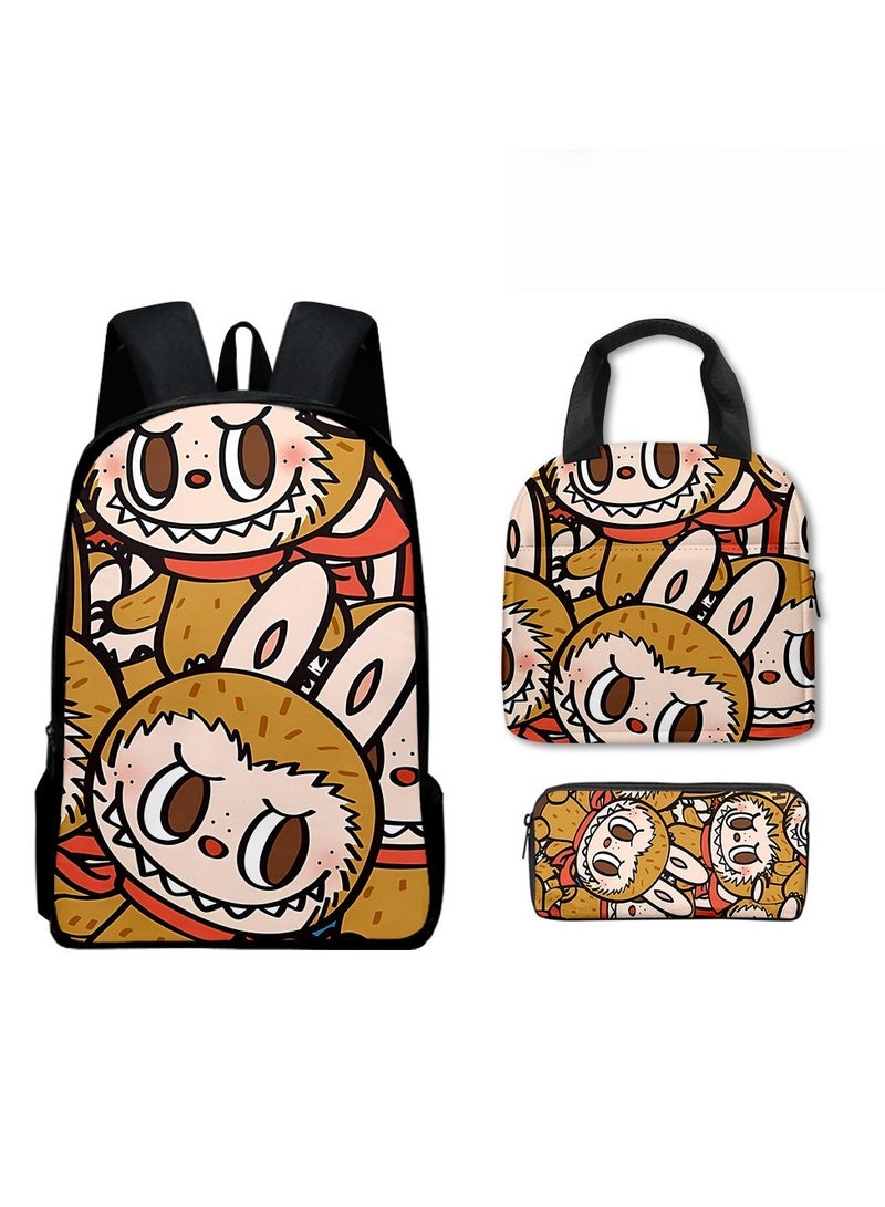 Labubu Primary School Backpack Cartoon Backpack 40*30*13CM+Lunch Bag 21*20*11.5CM+Pen Bag 22*11*5CM Three-piece Set - Image 1