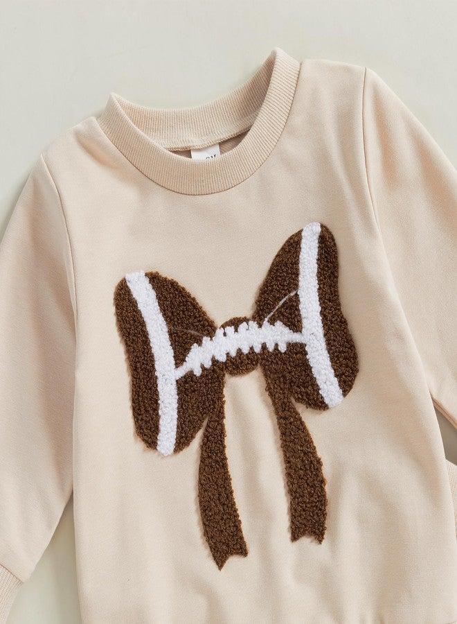Karuedoo Toddler Baby Girl Football Clothes Football Bow Embroidery Long Sleeve Sweatshirt Top Pants Set 2Pcs Fall Outfits (Apricot, 6-12 Months) - Image 4