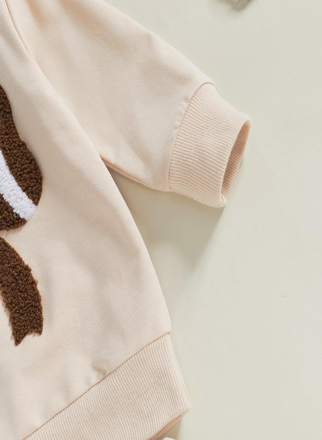 Karuedoo Toddler Baby Girl Football Clothes Football Bow Embroidery Long Sleeve Sweatshirt Top Pants Set 2Pcs Fall Outfits (Apricot, 6-12 Months) - Image 5
