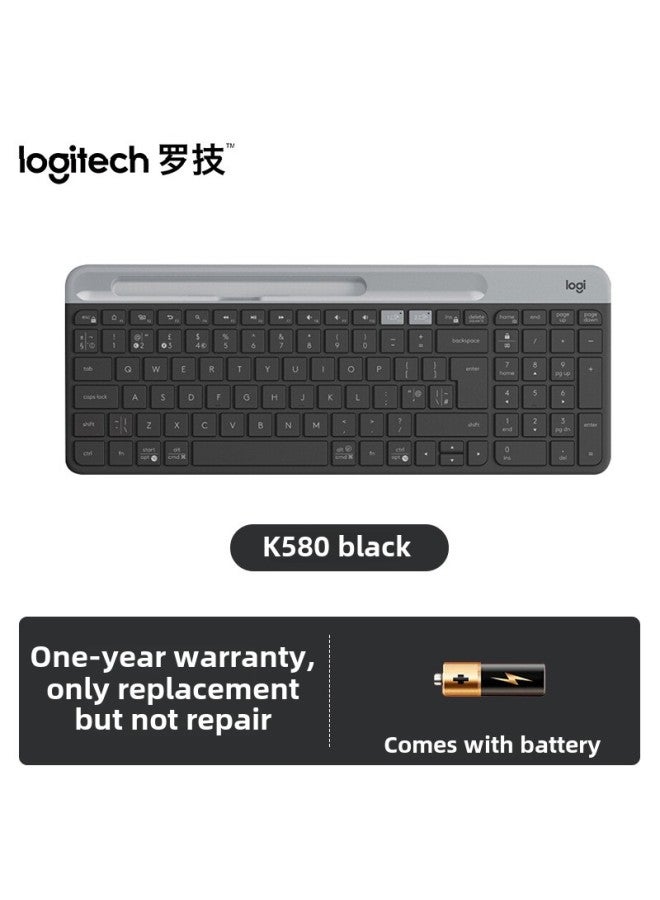 Logitech K580 Wireless Bluetooth Keyboard Thin Quiet Multi-screen Switch Mobile Phone Tablet Laptop Keyboard-Color:Black  - Image 1