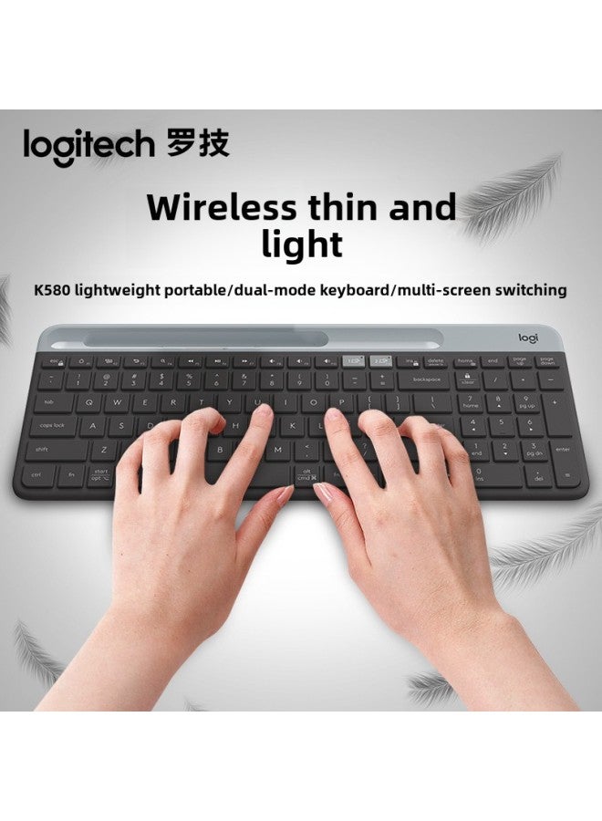 Logitech K580 Wireless Bluetooth Keyboard Thin Quiet Multi-screen Switch Mobile Phone Tablet Laptop Keyboard-Color:Black  - Image 5