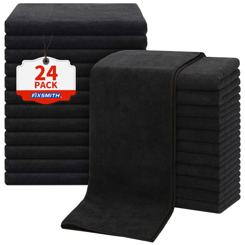 FIXSMITH Salon Towels 24 Pack Black Hand Towels for Bathroom Quick Dry Gym Towels Spa Face Towel Absorbent Microfiber Towels for Salon Barber Gym Bath Pedicure and Home Hair Care16 x 27 in