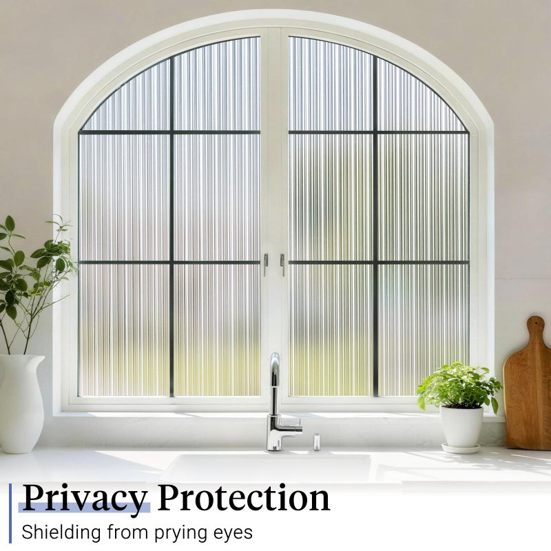 Haton Reeded Glass Window Privacy Film, Static Cling Non-Adhesive Frosted Film, UV Blocking Heat Control Removable Window Sticker for Bathroom Door Home Office, 17.5" x 78.7" - Image 3