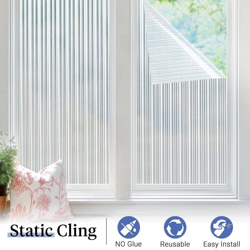 Haton Reeded Glass Window Privacy Film, Static Cling Non-Adhesive Frosted Film, UV Blocking Heat Control Removable Window Sticker for Bathroom Door Home Office, 17.5" x 78.7" - Image 5
