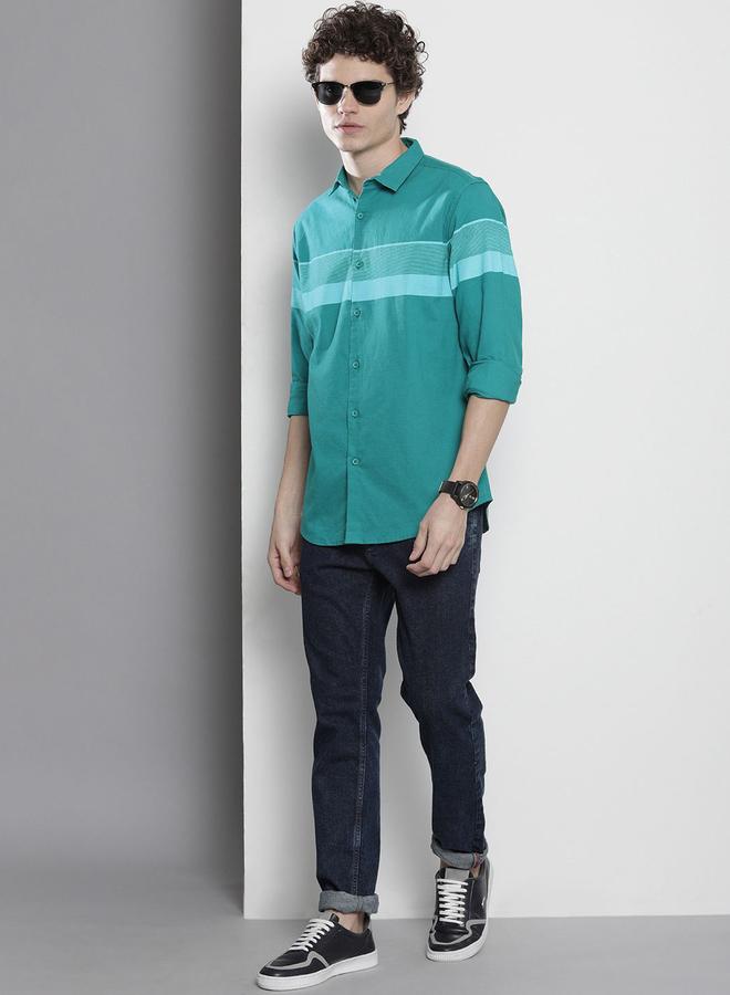 The Indian Garage Co Men Green Striped Regular Fit Shirt - Image 4