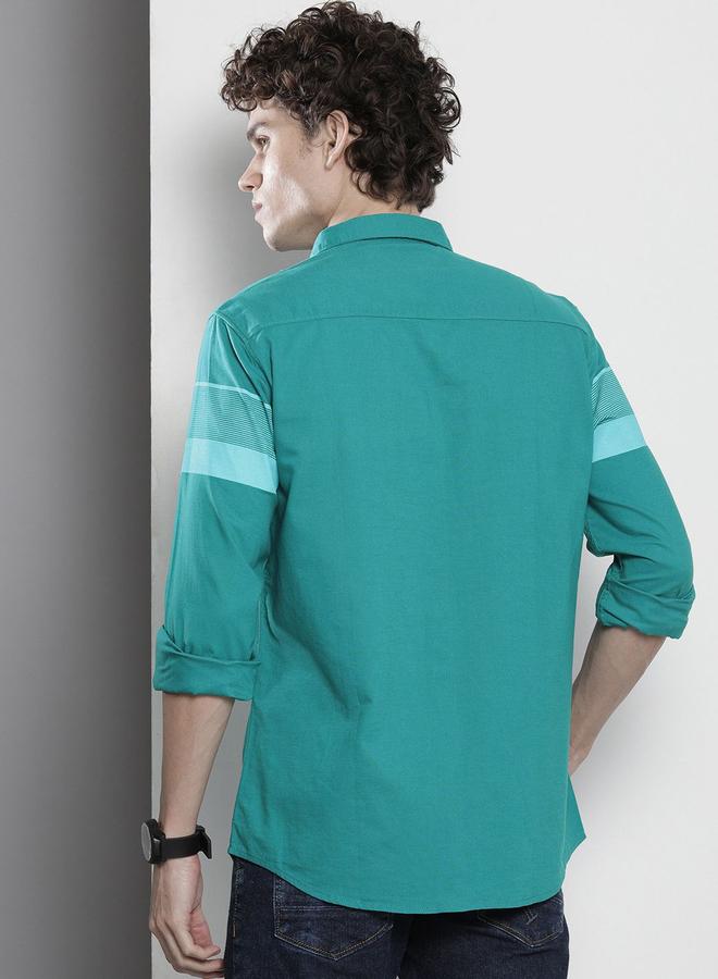 The Indian Garage Co Men Green Striped Regular Fit Shirt - Image 3