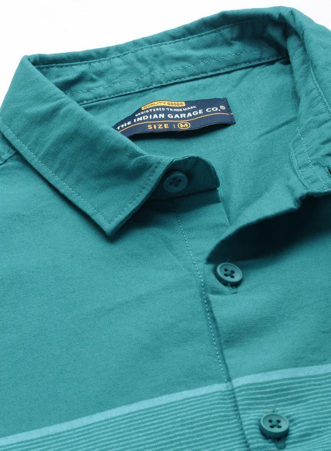 The Indian Garage Co Men Green Striped Regular Fit Shirt - Image 5