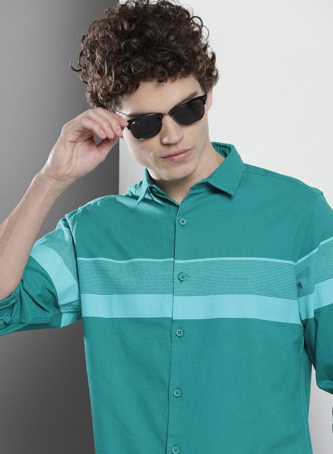 The Indian Garage Co Men Green Striped Regular Fit Shirt - Image 2