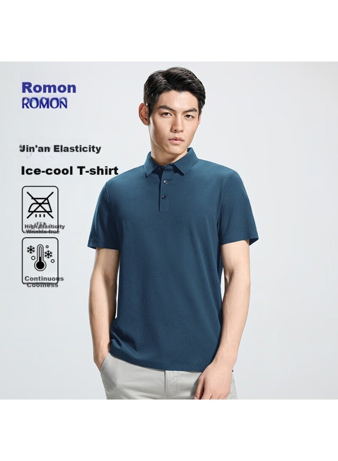 Romon Short Sleeve Polo Shirt For Men, Ice Silk High Elasticity Cool-feeling, Middle-aged And Young Summer Business Solid Color Top A28 - Image 1