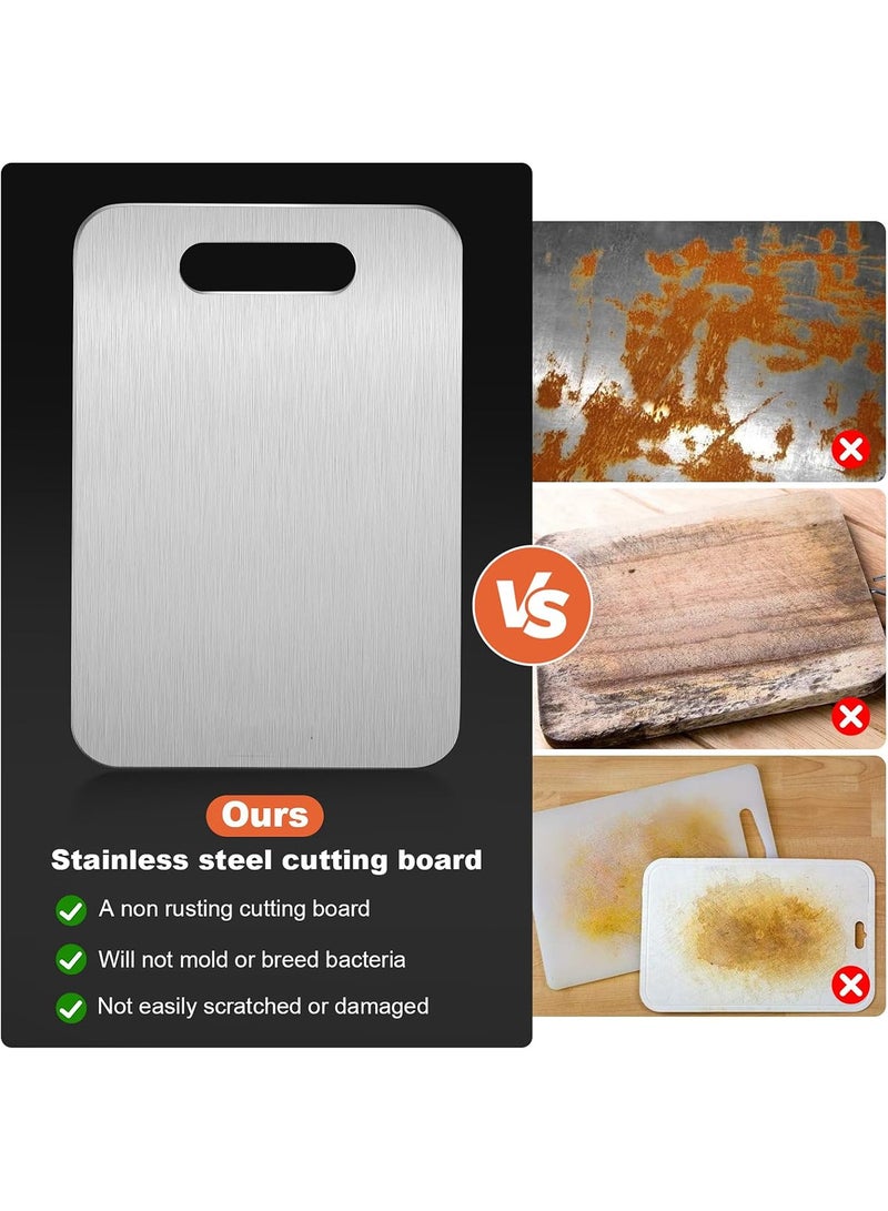 هيروكس لوح تقطيع من الفولاذ المقاوم للصدأ 304 ذو وجهين مانع للانزلاق، مناسب لتقطيع اللحوم والجبن والفواكه والخضراوات، آمن للاستخدام في غسالة الأطباق (39 × 28 سم). - Image 2