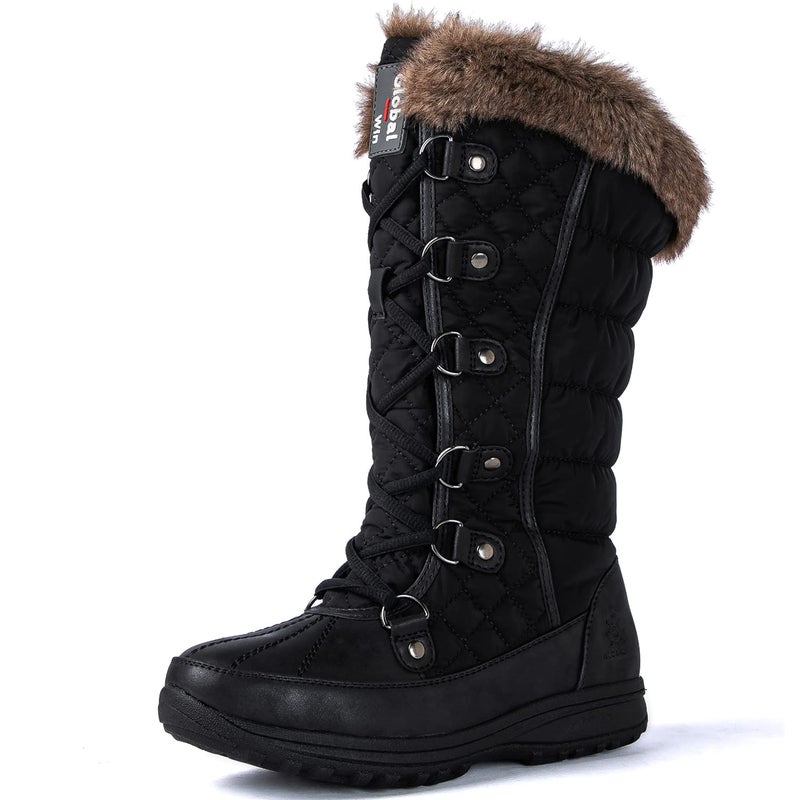 GLOBALWIN Women's Snow Boots Waterproof Mid-Calf Winter Boots For Women With Warm Fleece Lining and Stylish Faux Fur Collar â€“ Non-Slip Insulated Outdoor Shoes Black Fur Boots Size 8M - Image 2