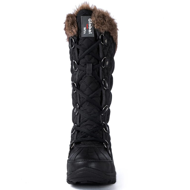 GLOBALWIN Women's Snow Boots Waterproof Mid-Calf Winter Boots For Women With Warm Fleece Lining and Stylish Faux Fur Collar â€“ Non-Slip Insulated Outdoor Shoes Black Fur Boots Size 8M - Image 4
