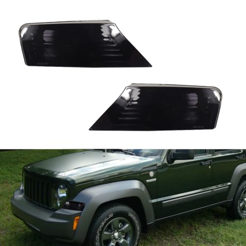 Tonsya For 2008 2009 2010 2011 2012 Jeep Liberty Front Bumper Signal Side Marker housing Smoked Lens 57010124AA-PFM, 57010125AA-PFM，‎CH2520145, CH2521145 - Image 1