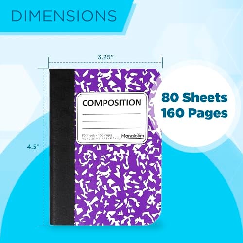 Manaloom Mini Composition Notebooks, Small Pocket Sized Notebook, for Kids, Students, College Office, Journaling Notebooks, 4 Colors - 4.5" x 3.25" - 80 Sheets/Book - (12 Pack) - Image 3