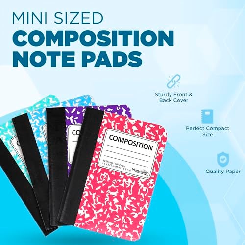Manaloom Mini Composition Notebooks, Small Pocket Sized Notebook, for Kids, Students, College Office, Journaling Notebooks, 4 Colors - 4.5" x 3.25" - 80 Sheets/Book - (12 Pack) - Image 2