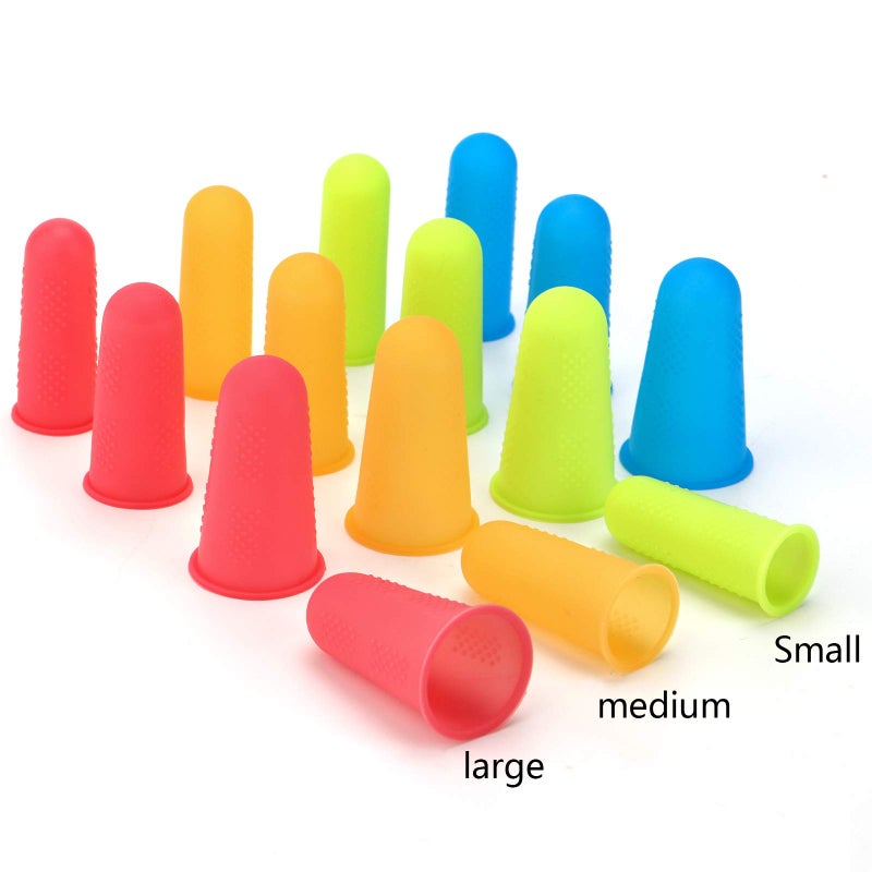 SAVITA 24PCS Silicone Finger Protectors Colored Rubber Finger Tips Finger Cover Caps for Hot Glue Sewing Crafts Wax Resin Honey Adhesives Writing Sorting Tasks in 3 Sizes (Small, Medium, Large) - Image 3