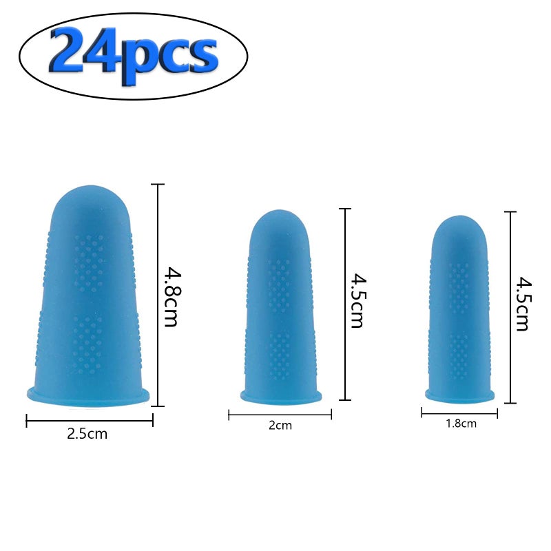 SAVITA 24PCS Silicone Finger Protectors Colored Rubber Finger Tips Finger Cover Caps for Hot Glue Sewing Crafts Wax Resin Honey Adhesives Writing Sorting Tasks in 3 Sizes (Small, Medium, Large) - Image 2