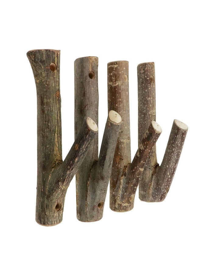 Tsnamay 4Pcs Real Wood Tree Branch Wall Hook, Farmhouse Rustic Decorative Wooden with Bark Trunk Thickness 2cm-3cm with Screw - Image 1