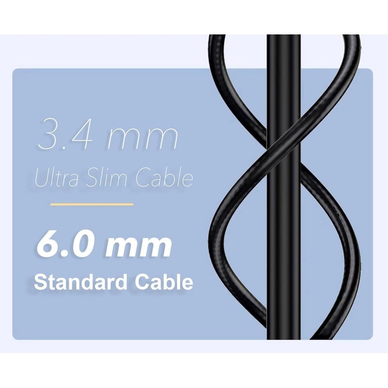 Elfcam ® - كابل إيثرنت Cat8 نحيف بطول 10 أمتار، كابل لشبكات المنزل والشبكات العامة (LAN/WAN)، من نوع Cat8 SFTP بسماكة سلك 32AWG، بسرعة نقل بيانات 40 جيجابت في الثانية على تردد 2000 ميغاهرتز، مزود بموصلات RJ45، لون أسود وشكل دائري (10 أمتار). - Image 5