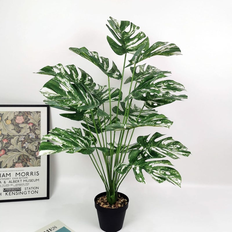 Aatwik Plastic Turtle Back Leaf Faux Green And White Plant Home Decor 18 Leaves 70 CmArtificial PlantHome Decor Plant