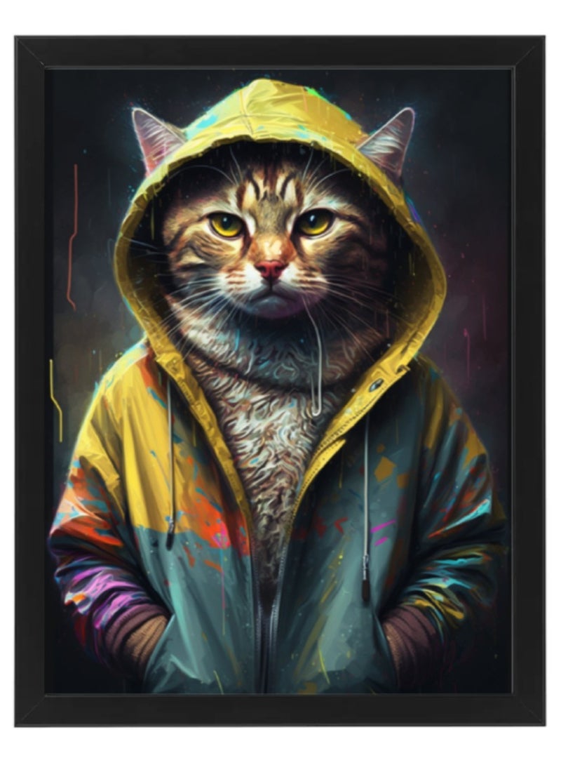 Boomah Accessories Cool Cat in Hoodie Wall Art Poster with Frame 50x40cm 