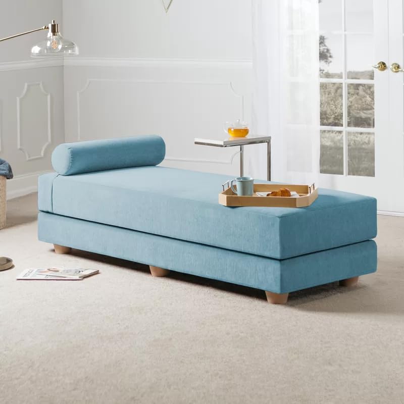 LEGACY OF COMFORT LEGACY OF COMFORT Frohna Daybed FoldOut Bench Premium Chenille for Living Room Light Blue  - Image 1