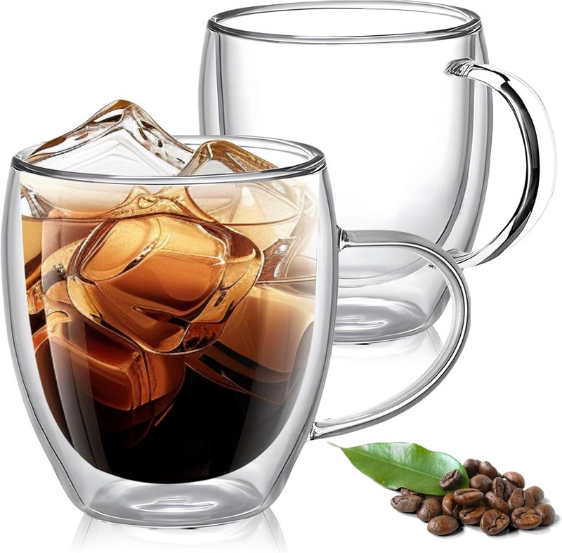 YMMIND Set of 2 Double Walled Glass Coffee Mugs 6 Ounces Insulated Layer Coffee Cups with Handle Borosilicate Glass Espresso Cup for Hot Beverage,Cappuccino,Tea,Latte,Wine,Microwave Safe - Image 1