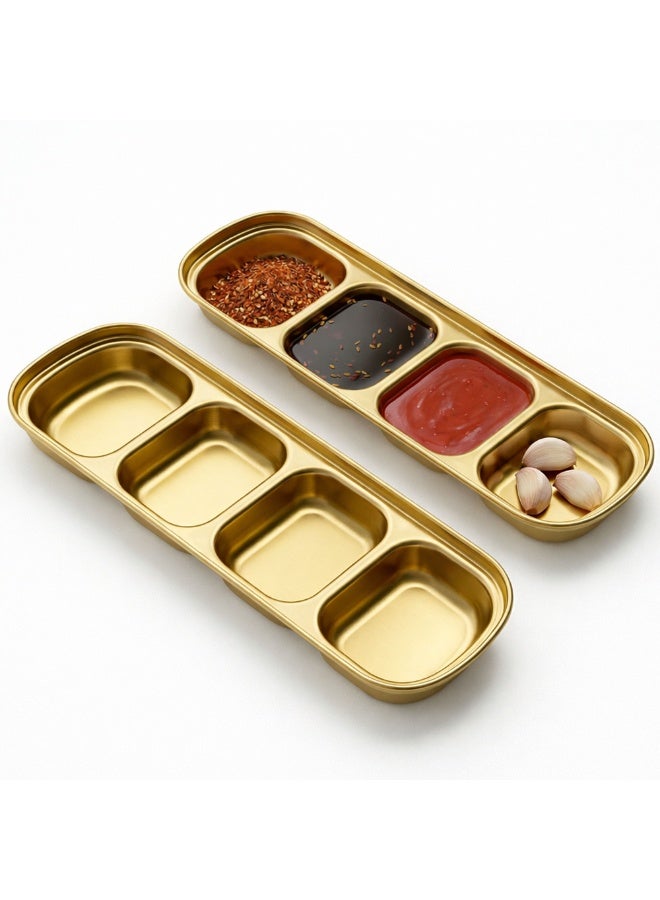 Premium Golden 4-Compartment Stainless Steel Sauce Dish – Luxury Divided Dipping Bowl for Condiments & Appetizers – Rust-Resistant Metal Seasoning Tray for BBQ, Home & Restaurant Use - Image 1