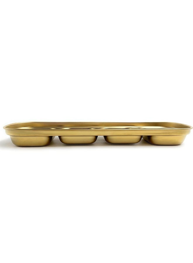 Premium Golden 4-Compartment Stainless Steel Sauce Dish – Luxury Divided Dipping Bowl for Condiments & Appetizers – Rust-Resistant Metal Seasoning Tray for BBQ, Home & Restaurant Use - Image 5