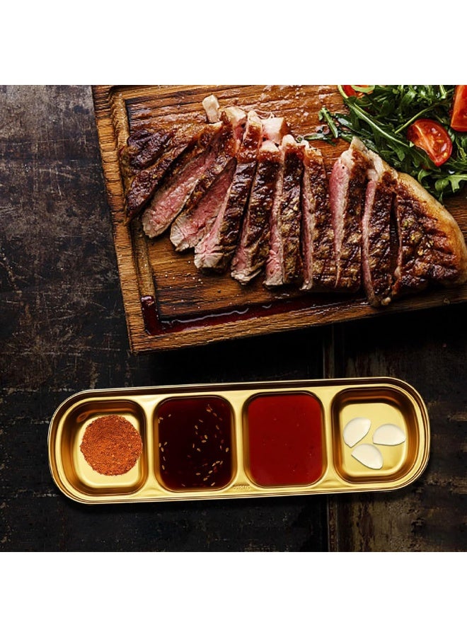 Premium Golden 4-Compartment Stainless Steel Sauce Dish – Luxury Divided Dipping Bowl for Condiments & Appetizers – Rust-Resistant Metal Seasoning Tray for BBQ, Home & Restaurant Use - Image 2