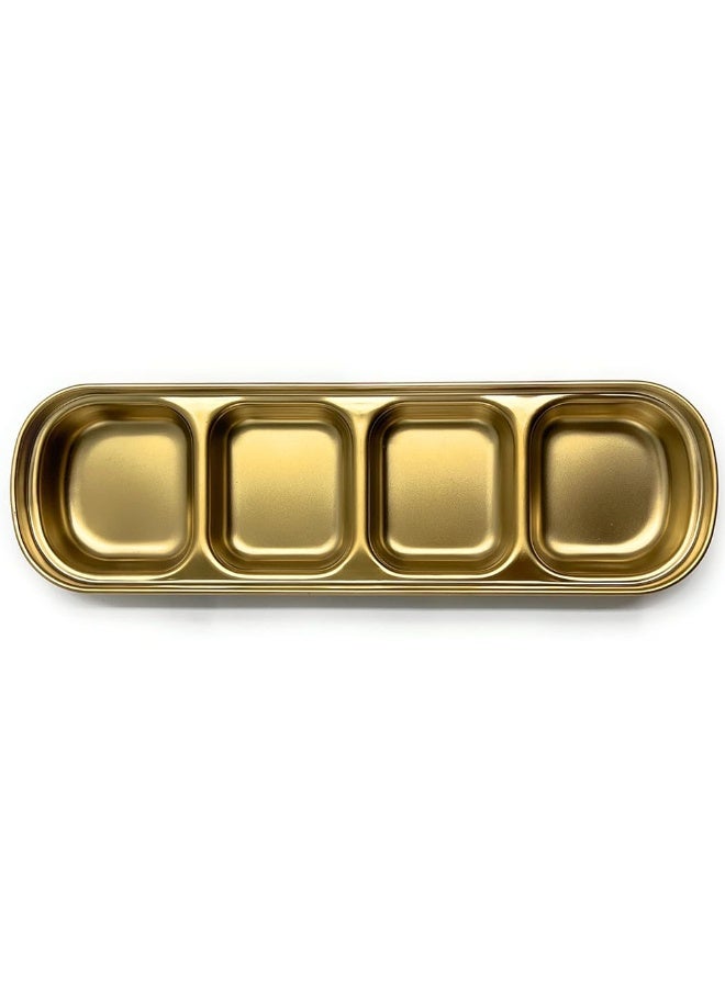 Premium Golden 4-Compartment Stainless Steel Sauce Dish – Luxury Divided Dipping Bowl for Condiments & Appetizers – Rust-Resistant Metal Seasoning Tray for BBQ, Home & Restaurant Use - Image 3