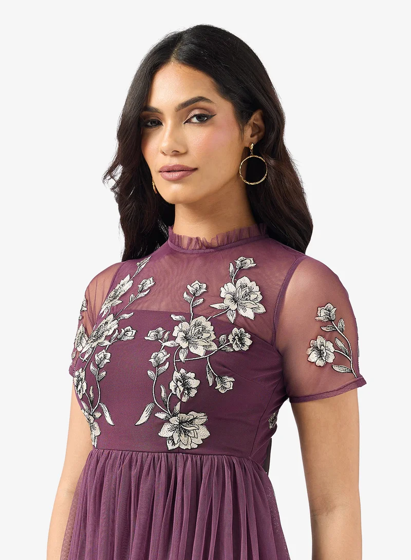 Maya Embroidered Tiered Short Sleeve Midi Dress