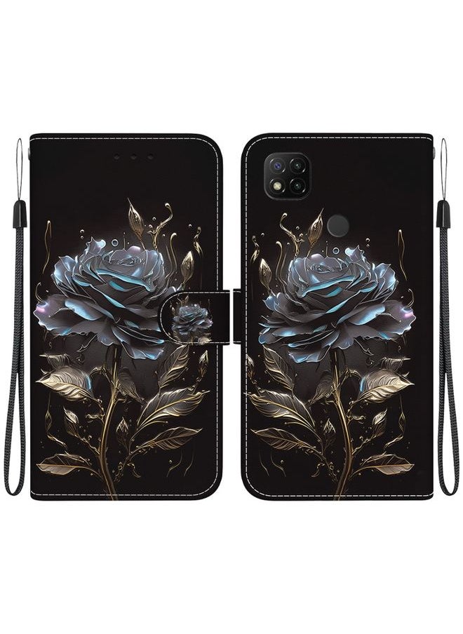 HuHa Case Cover For Xiaomi Redmi 9C Crystal Texture Colored Drawing Leather Phone Case Black Rose 