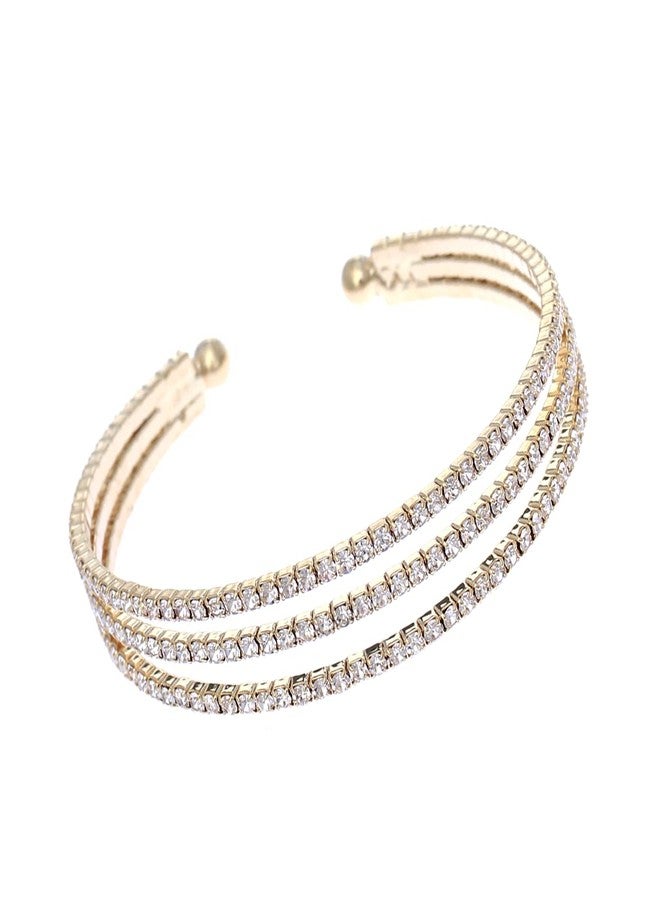 NTLX Crystal Bracelet for Women - Rhinestone Cuff Bracelet - Gold Plated - Flexible & Adjustable - Three Row - Bridal, Wedding, Prom, Party, Pageant, Evening, Casual, Bracelet - with Gift Box - Image 1